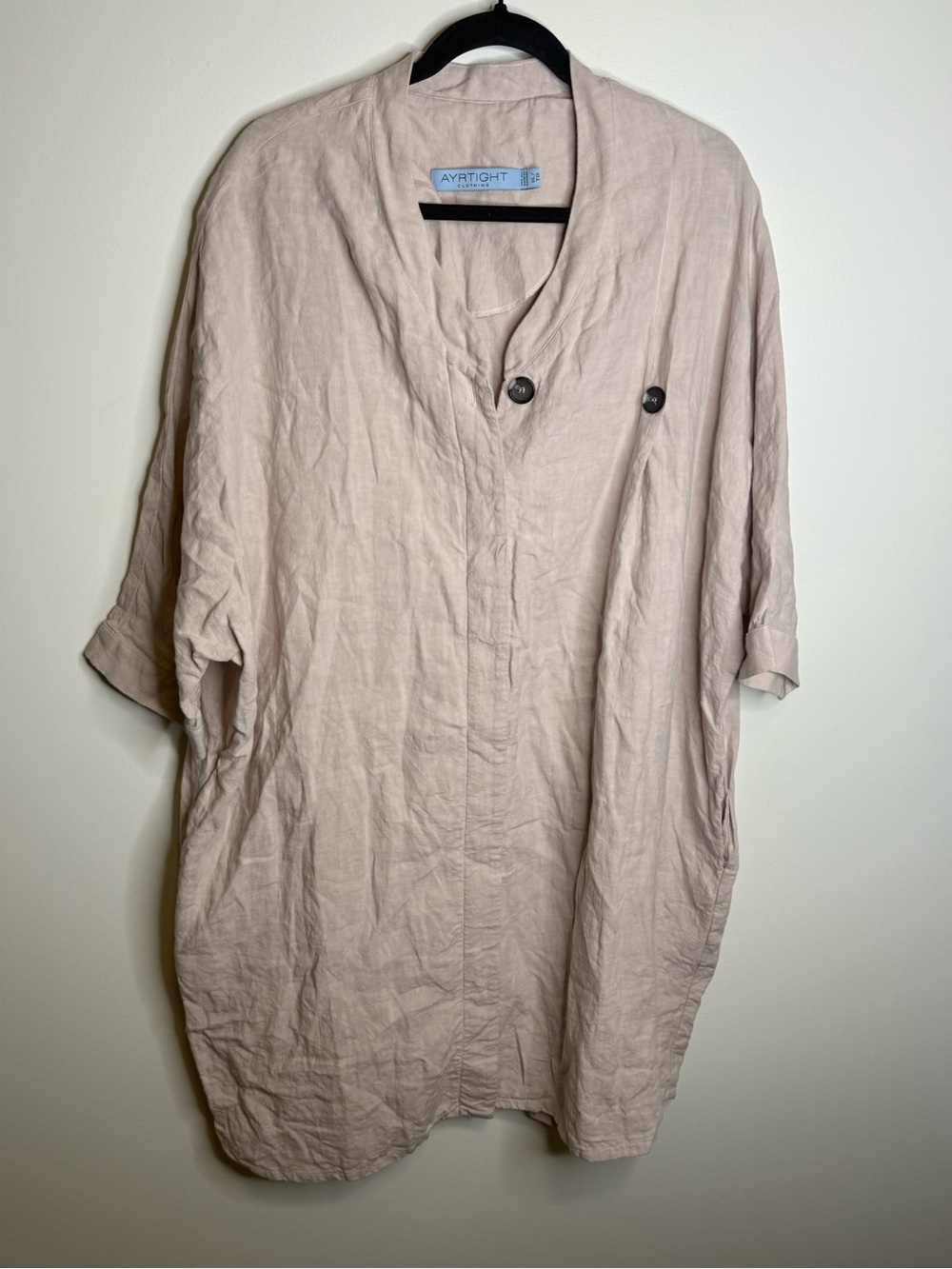 Ayrtight Women’s Midi 100% Linen Dress - Pale Pink Blush tan size XL